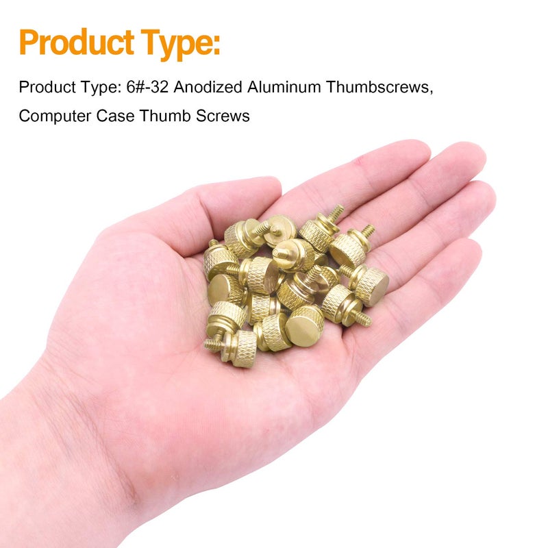 Powlankou 20 Pieces 6#-32 Computer Case Screws, Anodized Aluminum Thumbscrews, Fully Threaded Knurled Thumbscrews, Thumb Screws (Gold) - Image 4
